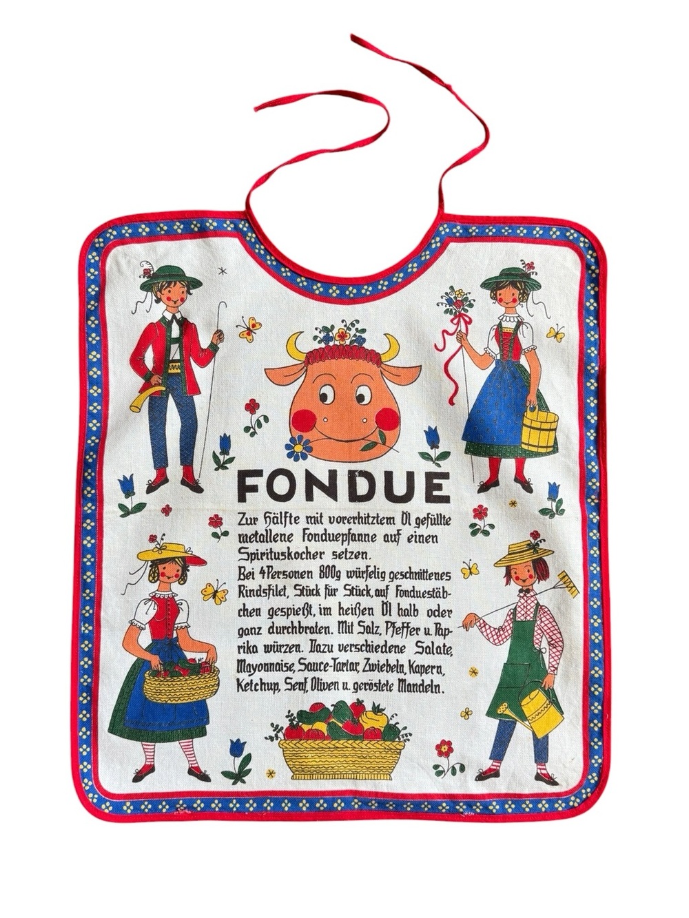 Vintage Kolf Baby Bib Scandinavian / Austrian Design With Fondue Recipe Linen